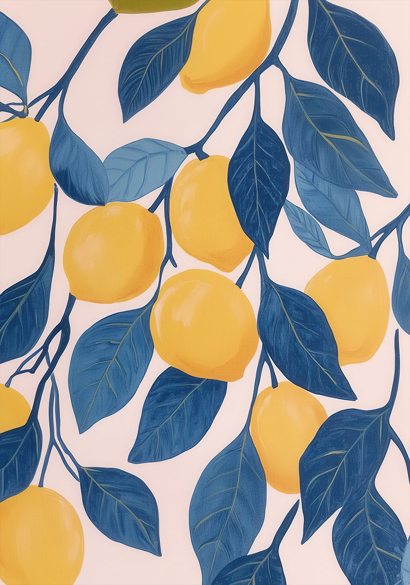 Lemon Tree with Blue Leaves Illustration Poster
