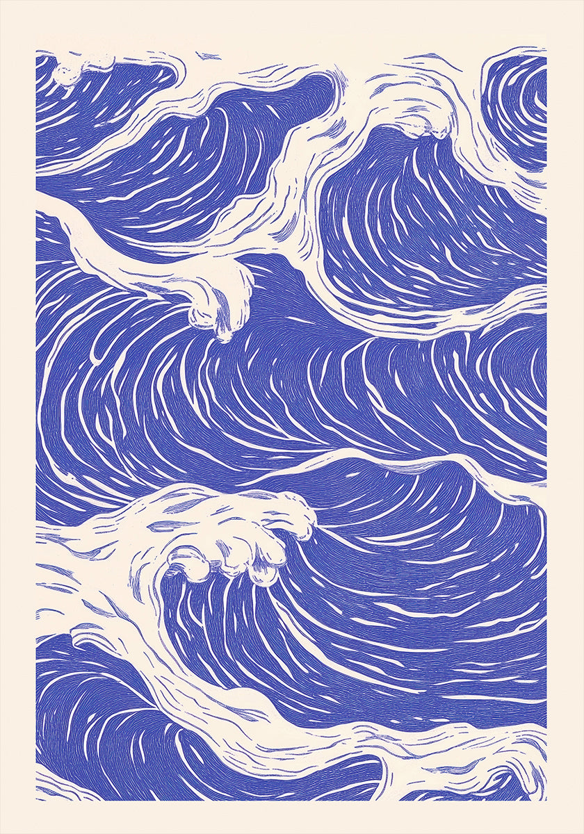 Abstract Blue Ocean Waves Poster