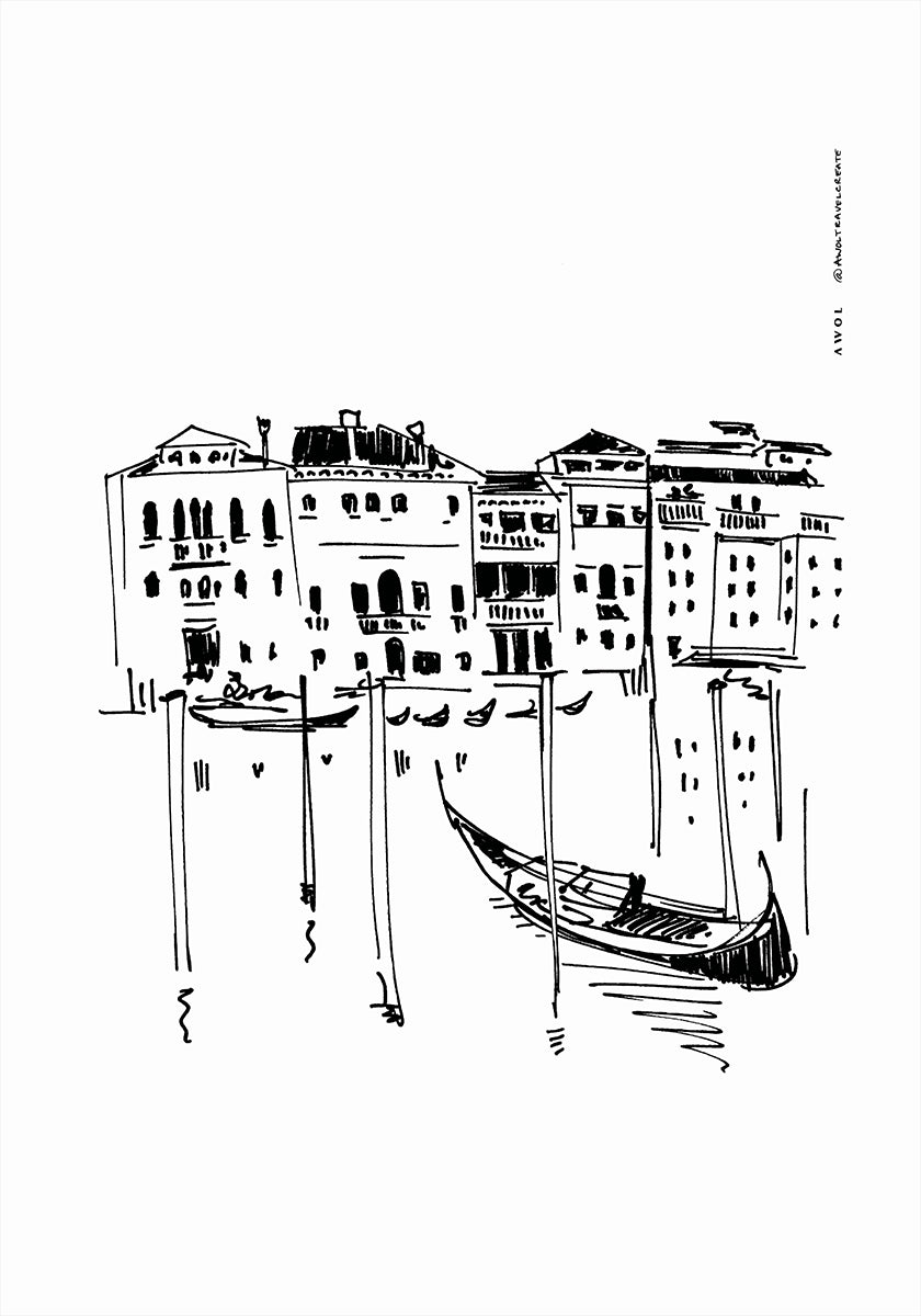 Venice Grand Canal With Gondola, Italy Travel Art Print Poster