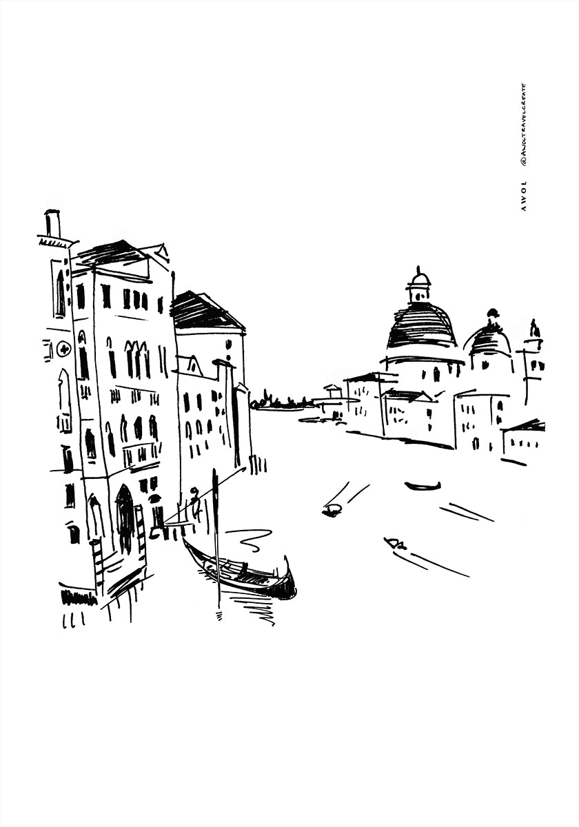 Venice Art Print With Gondolas And Basilica On Grand Canal, Italy Wall Art Poster