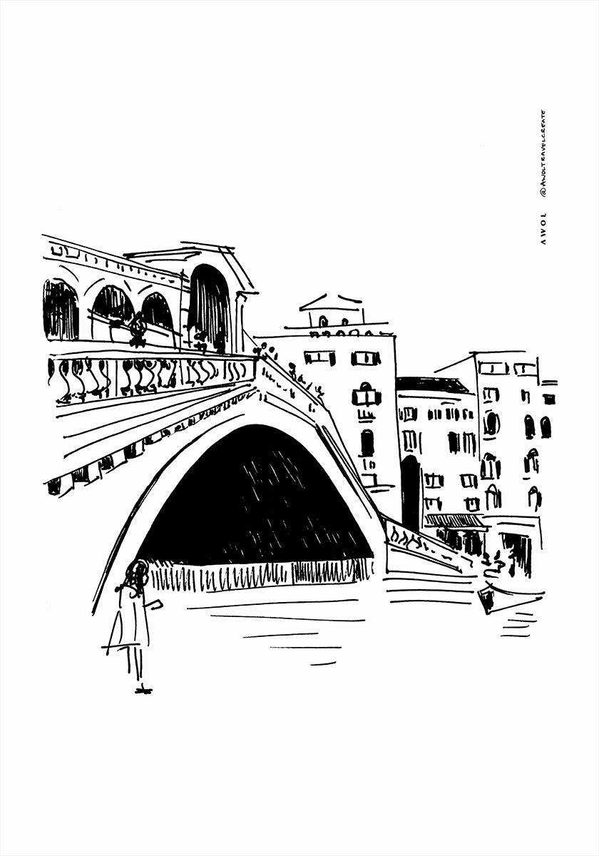 Rialto Bridge, Venice Illustration, Italy City Art Print Poster