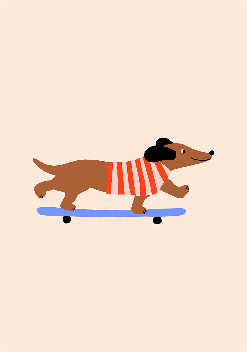Dachshund on Skateboard Poster