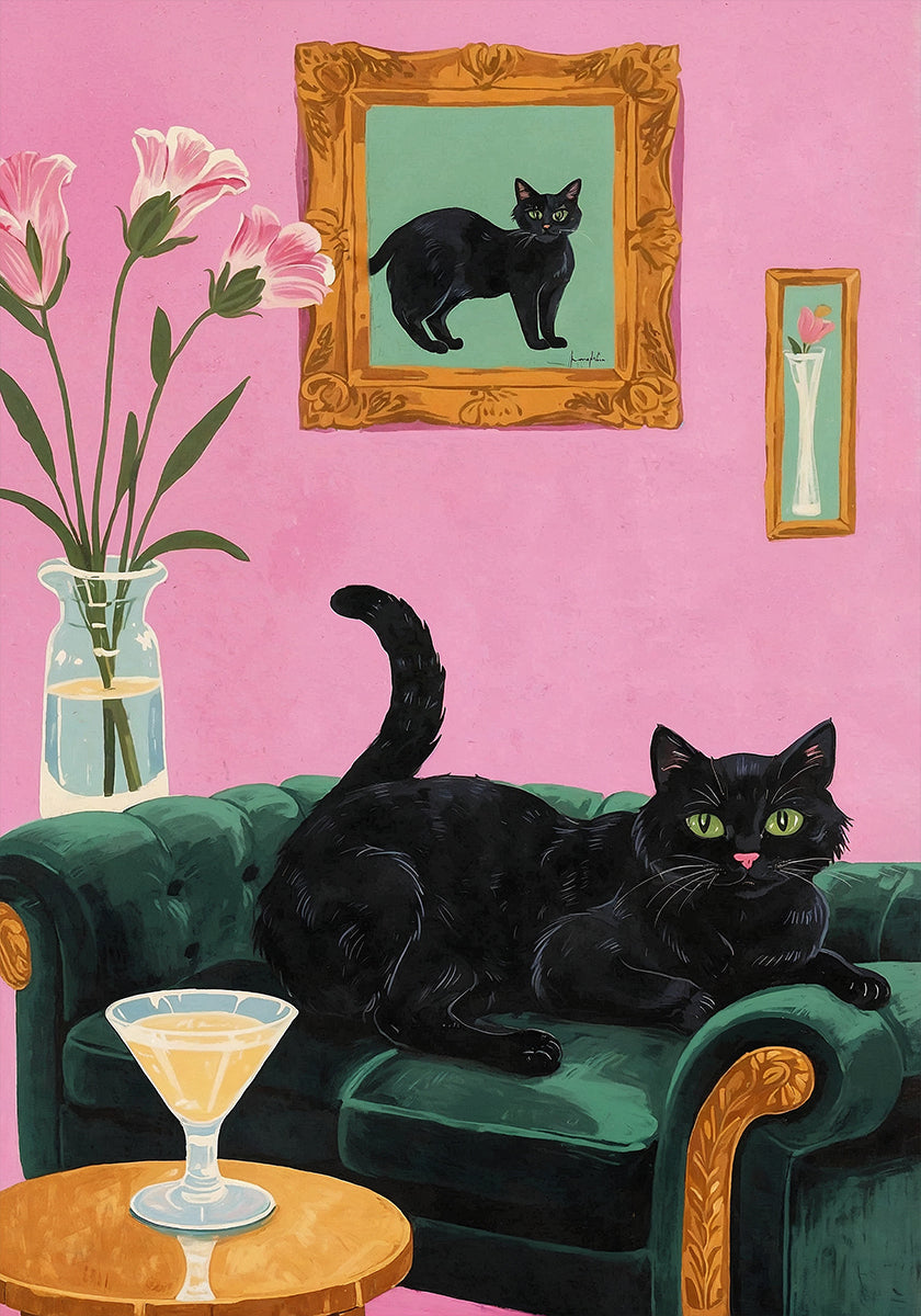 Cat On The Sofa With Martini Poster