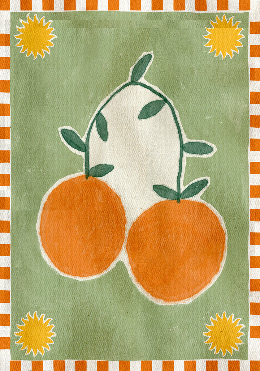 Orange Fruit On Green Background Poster