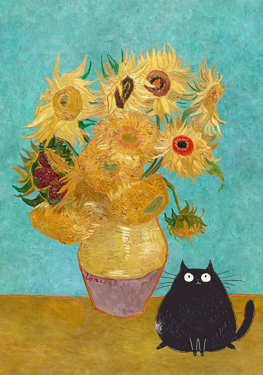 Sunflowers And Cat Poster