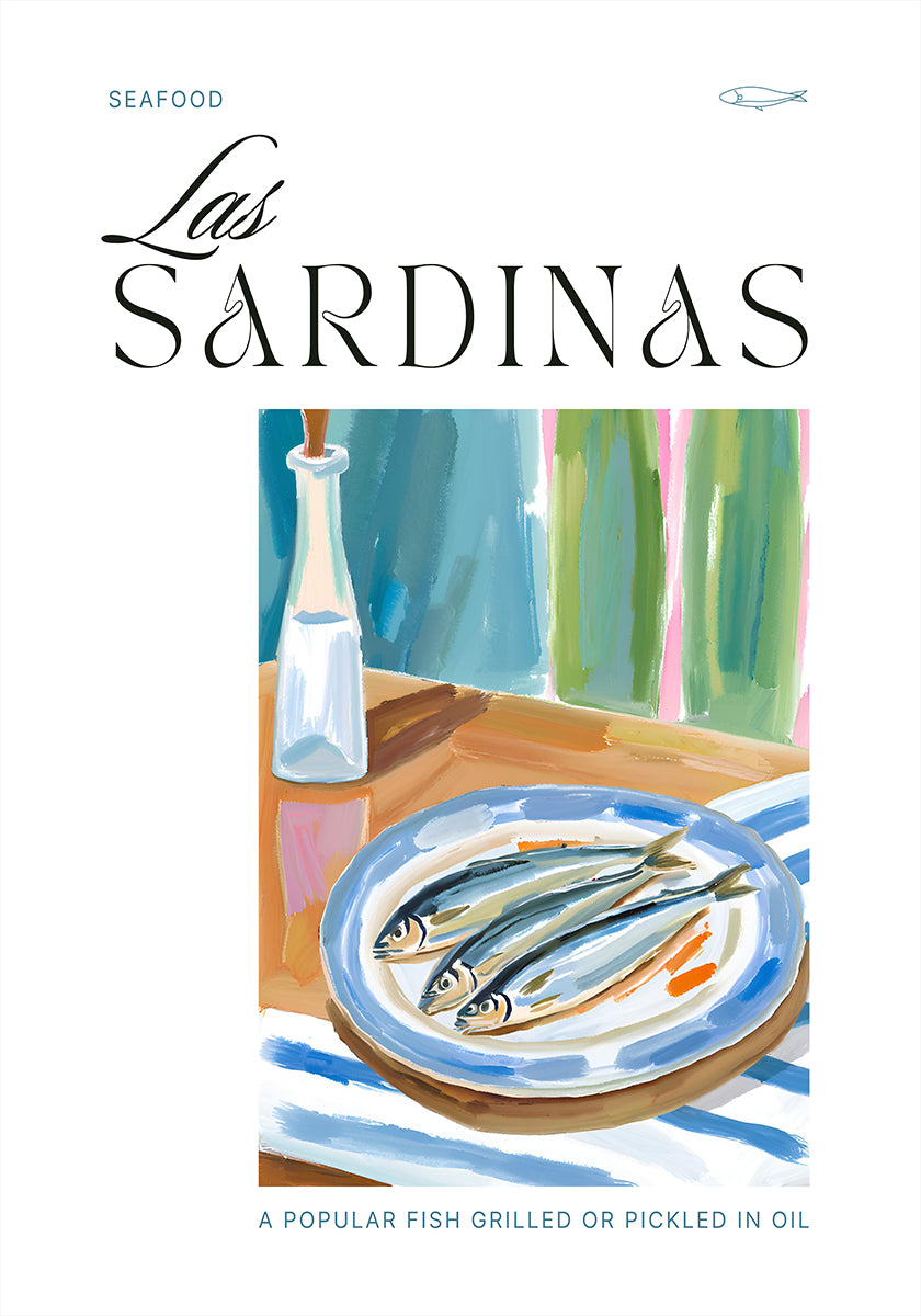 Plate of sardines with Bottle Poster