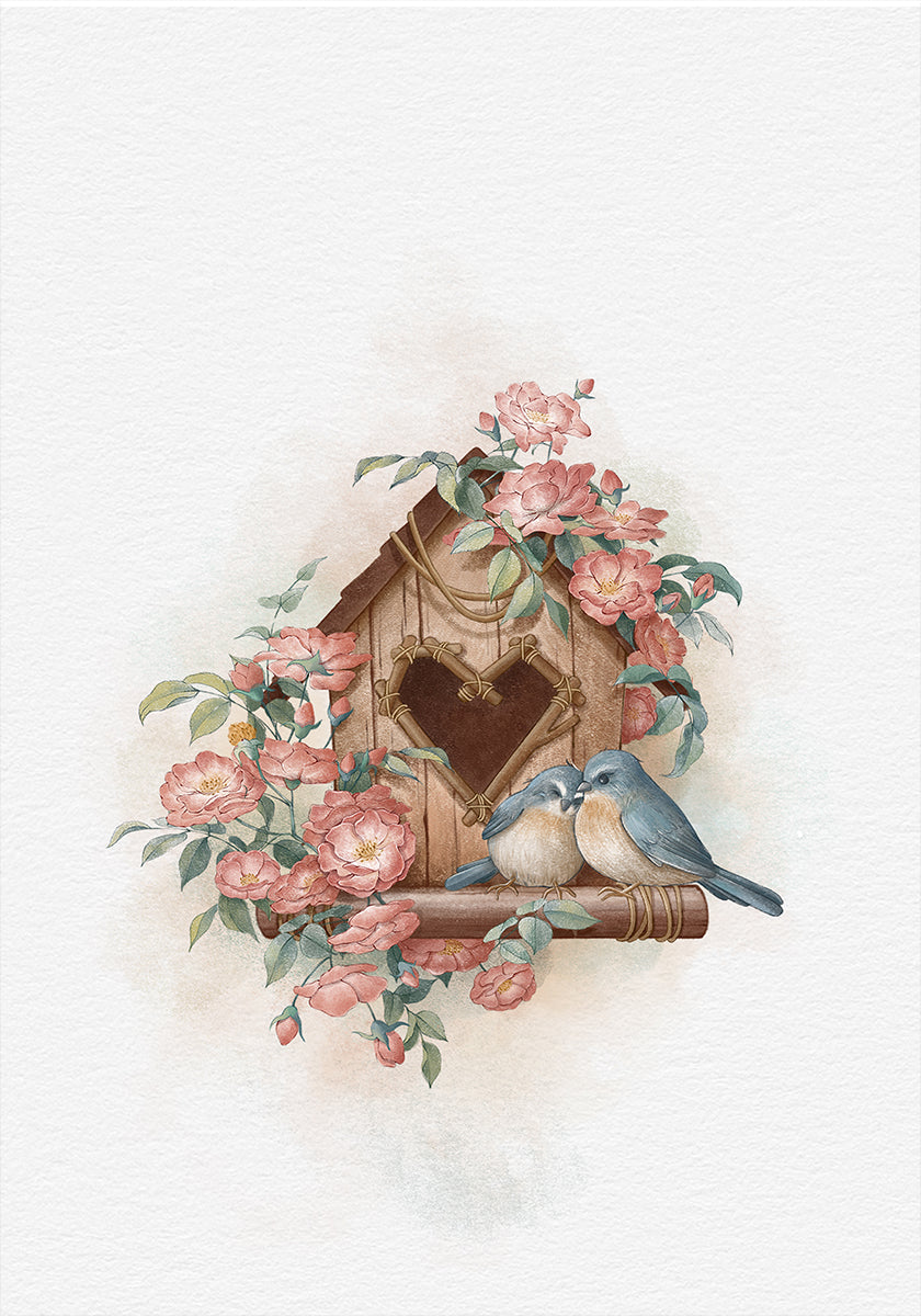 Bird House and Rose Poster