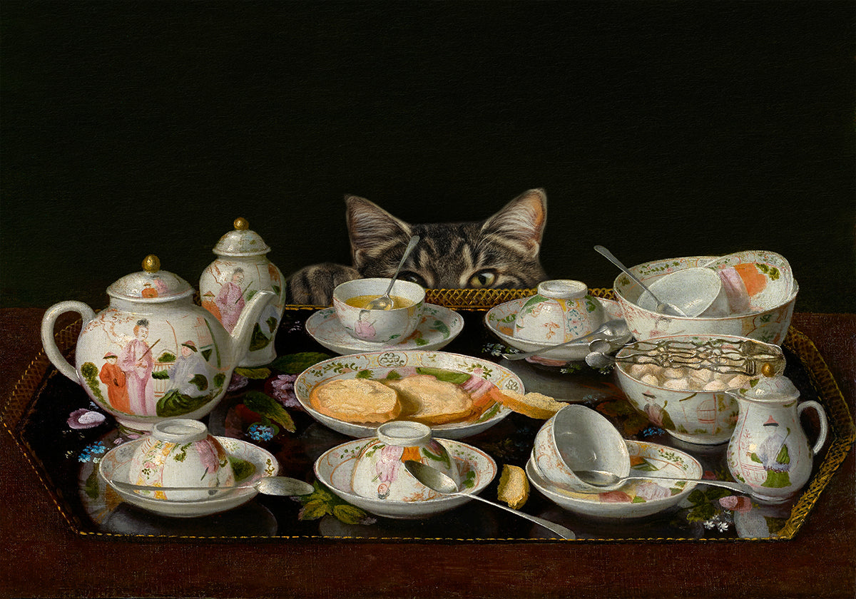 A Tea Set With A Cat Poster