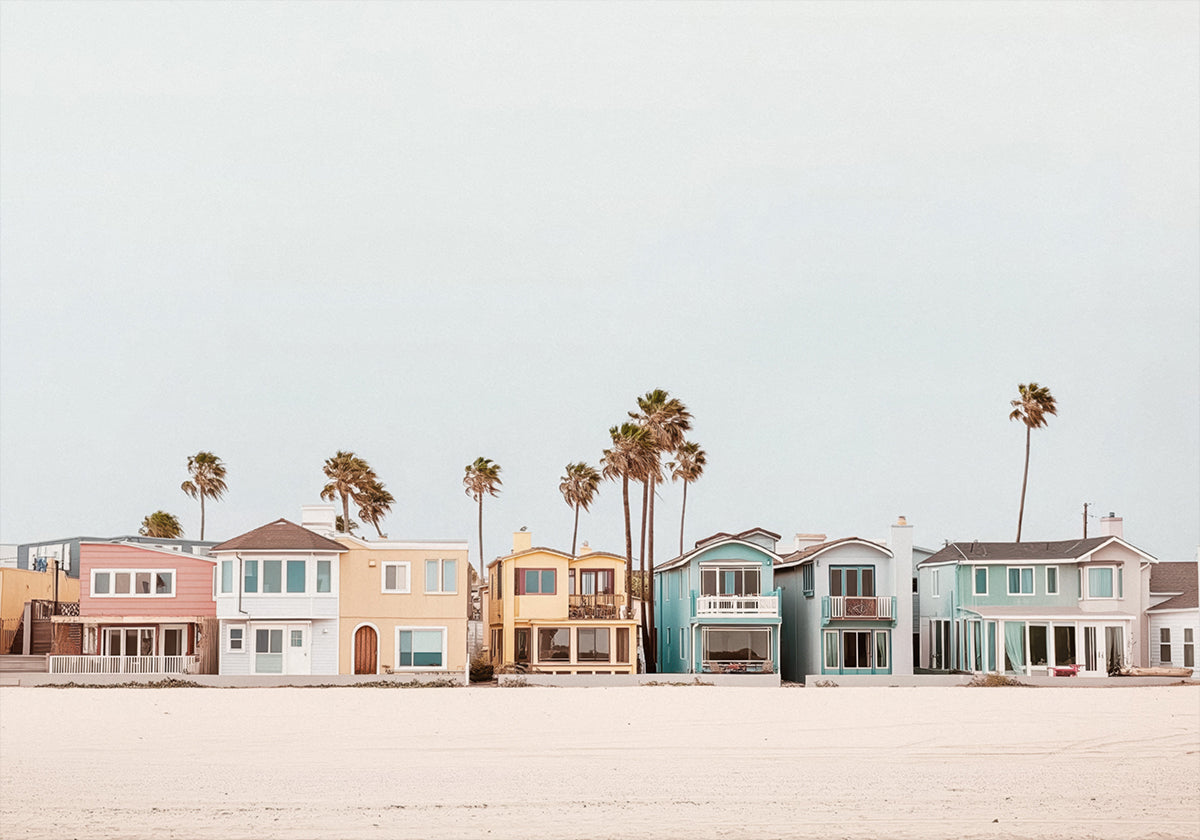Colorful Beachfront with Palm Trees Poster