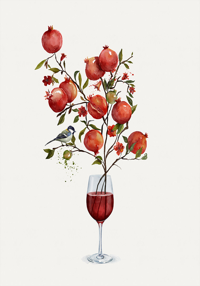 Pomegranate In a Glass of Wine Poster