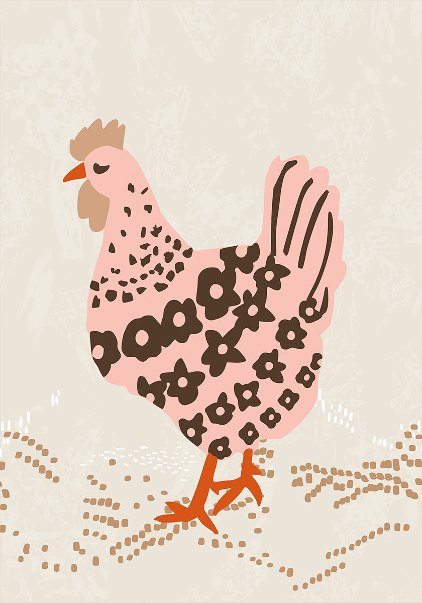 Pink hen on the grass Poster