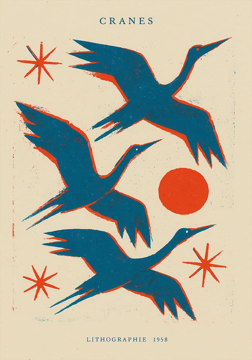 Cranes lithographie Poster