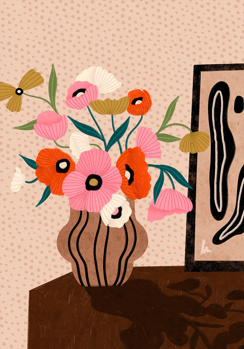 Flowers On Sideboard  Poster Poster