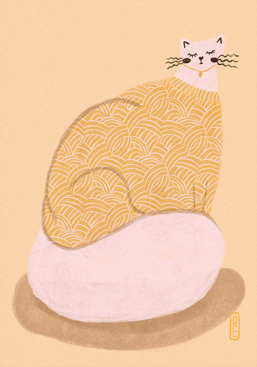 Cat in a Butter Yellow Jersey Illustration Poster