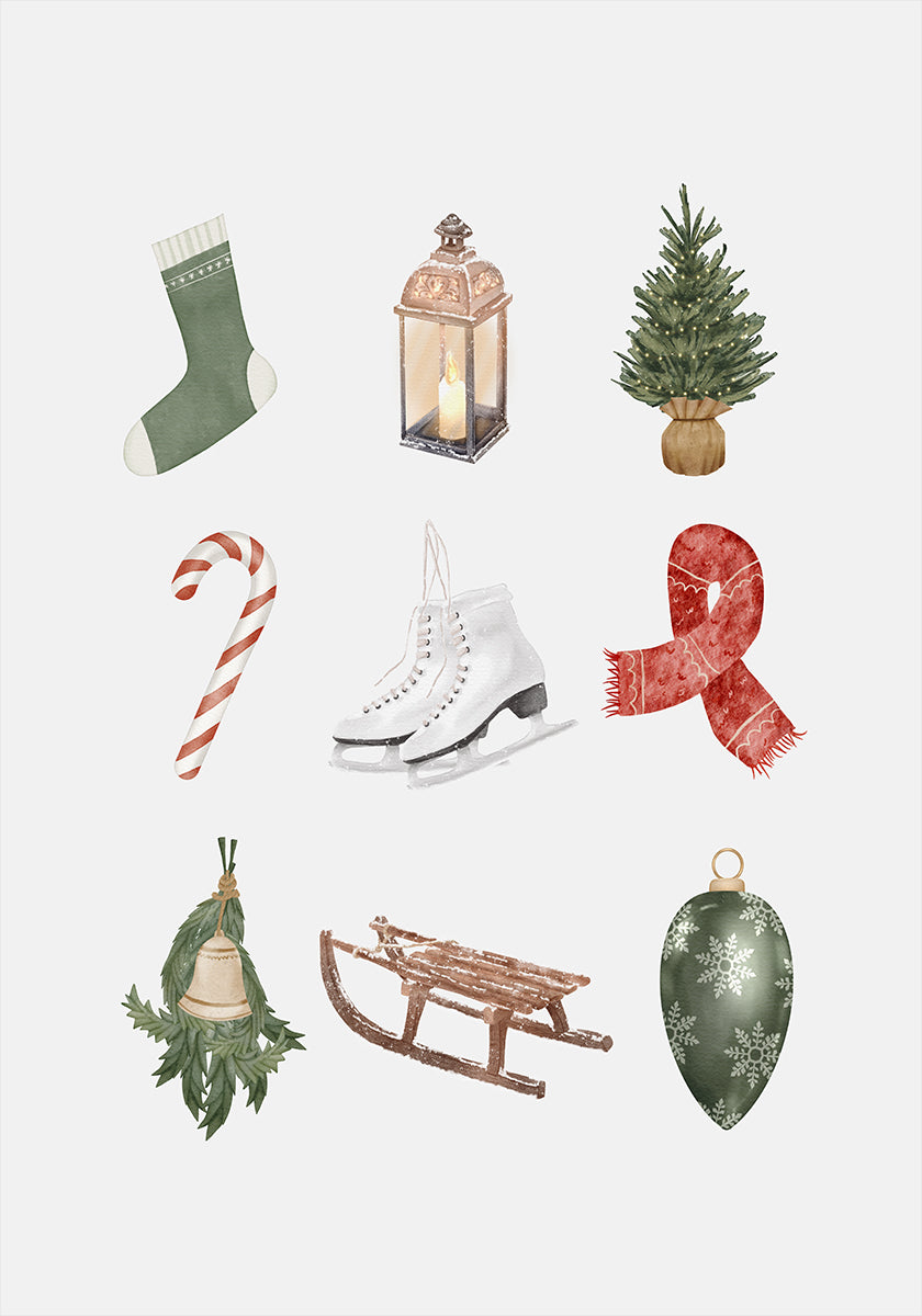 Nine Cute Christmas Items Poster