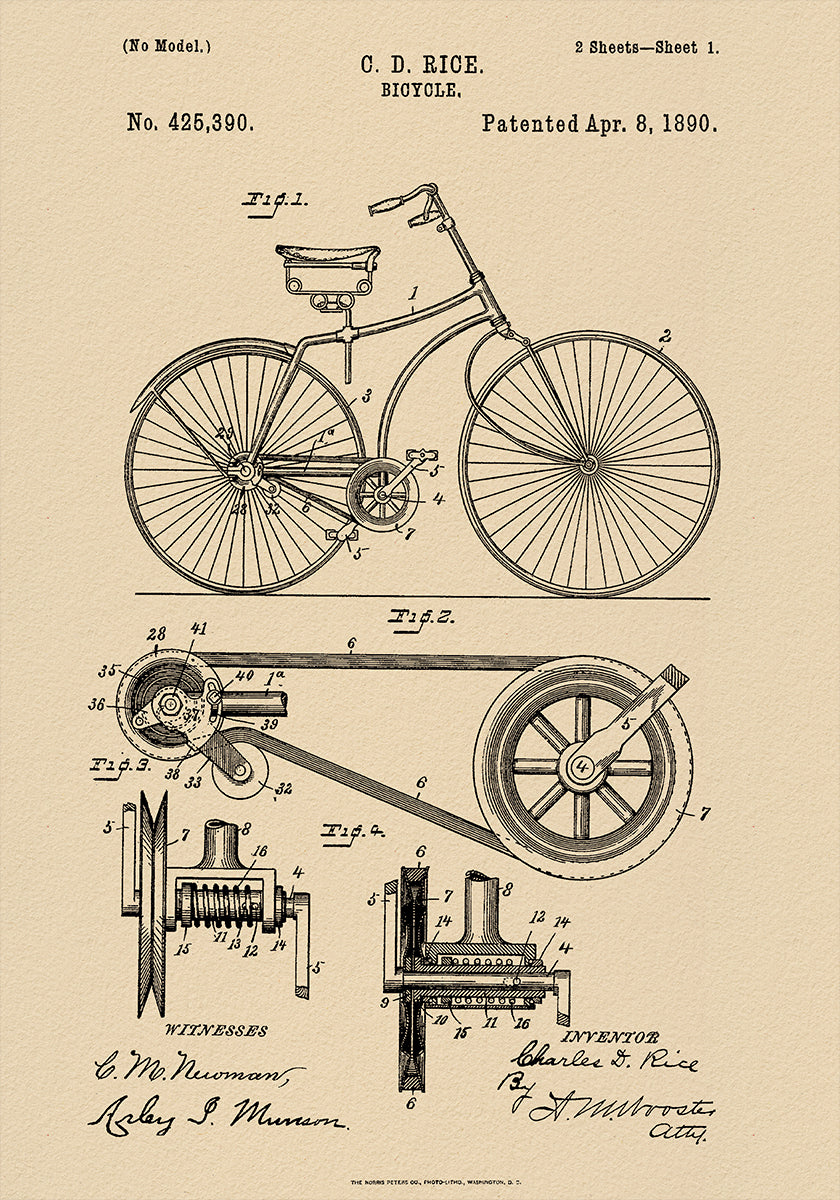 Bicycle Patent 1890 Poster
