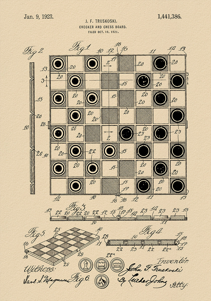 Checker and Chess Board Patent 1921 Poster