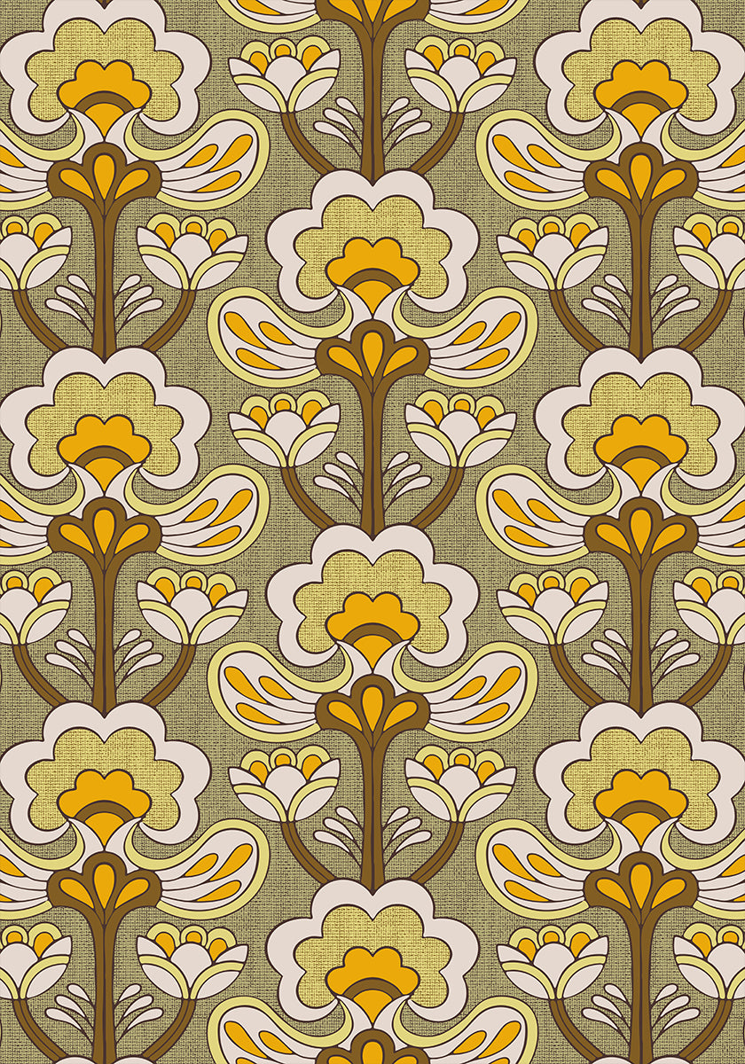 Retro Bloom Rhapsody Ochre Yellow Poster
