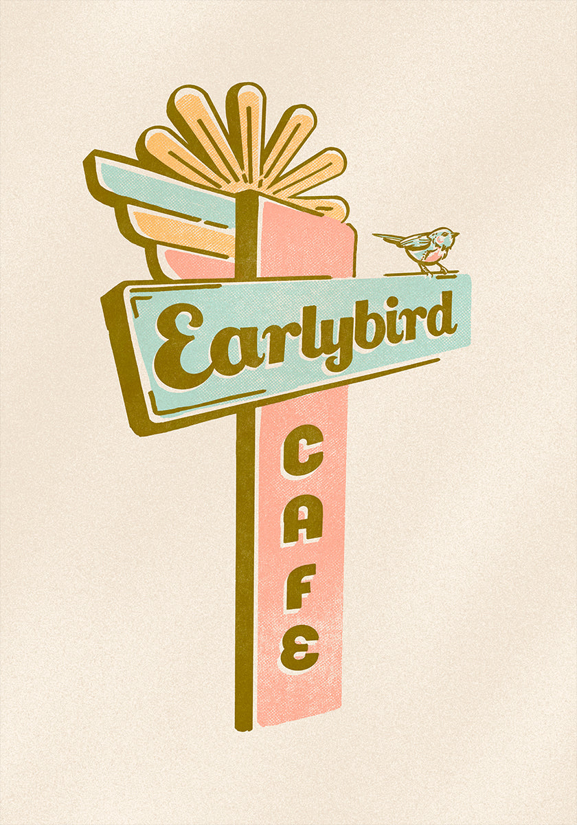 Early Bird Cafe Travel Art Poster