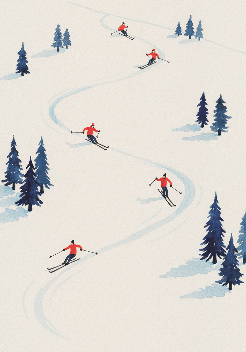 Five Skiers Poster