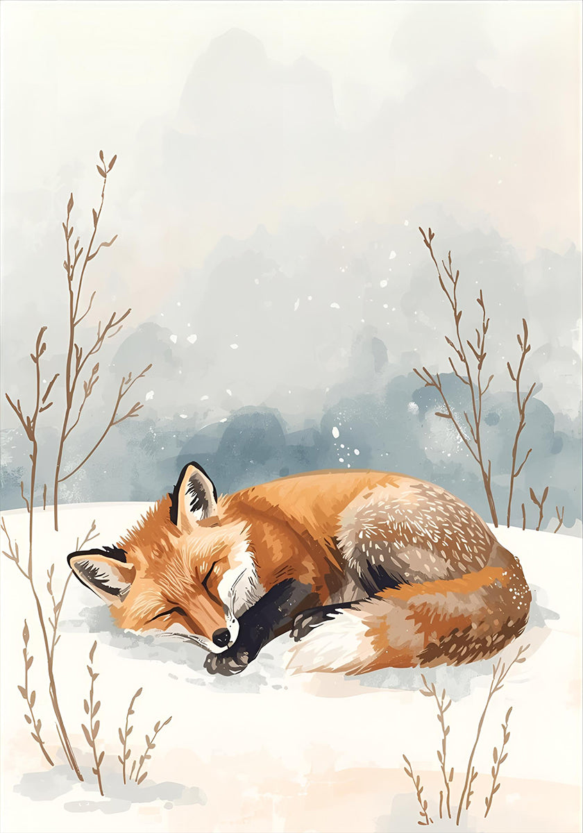 Schlafender Fuchs im Schnee Poster
