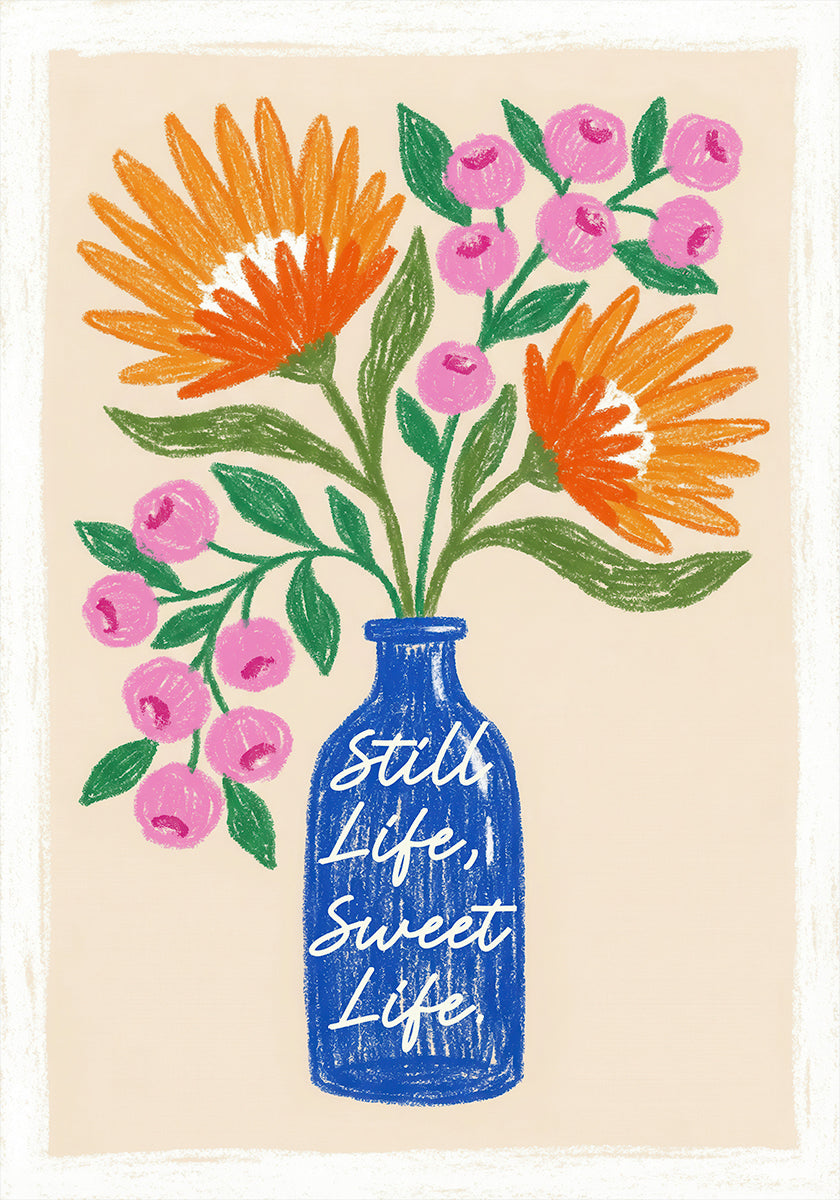 Orange Flowers in Blue Vase Poster