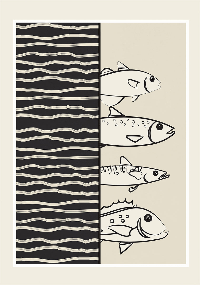 Abstract Fishes On Waves Poster