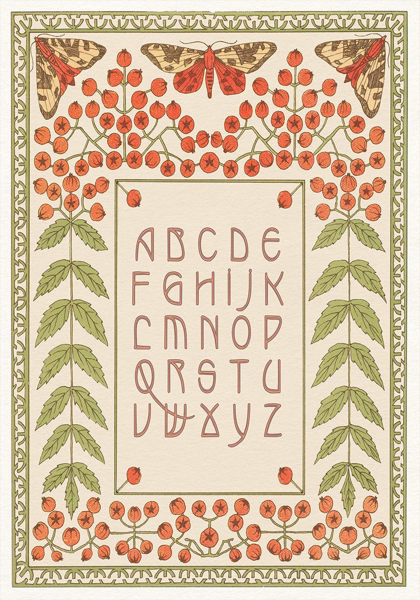 Floral and Moth Alphabet Print Poster
