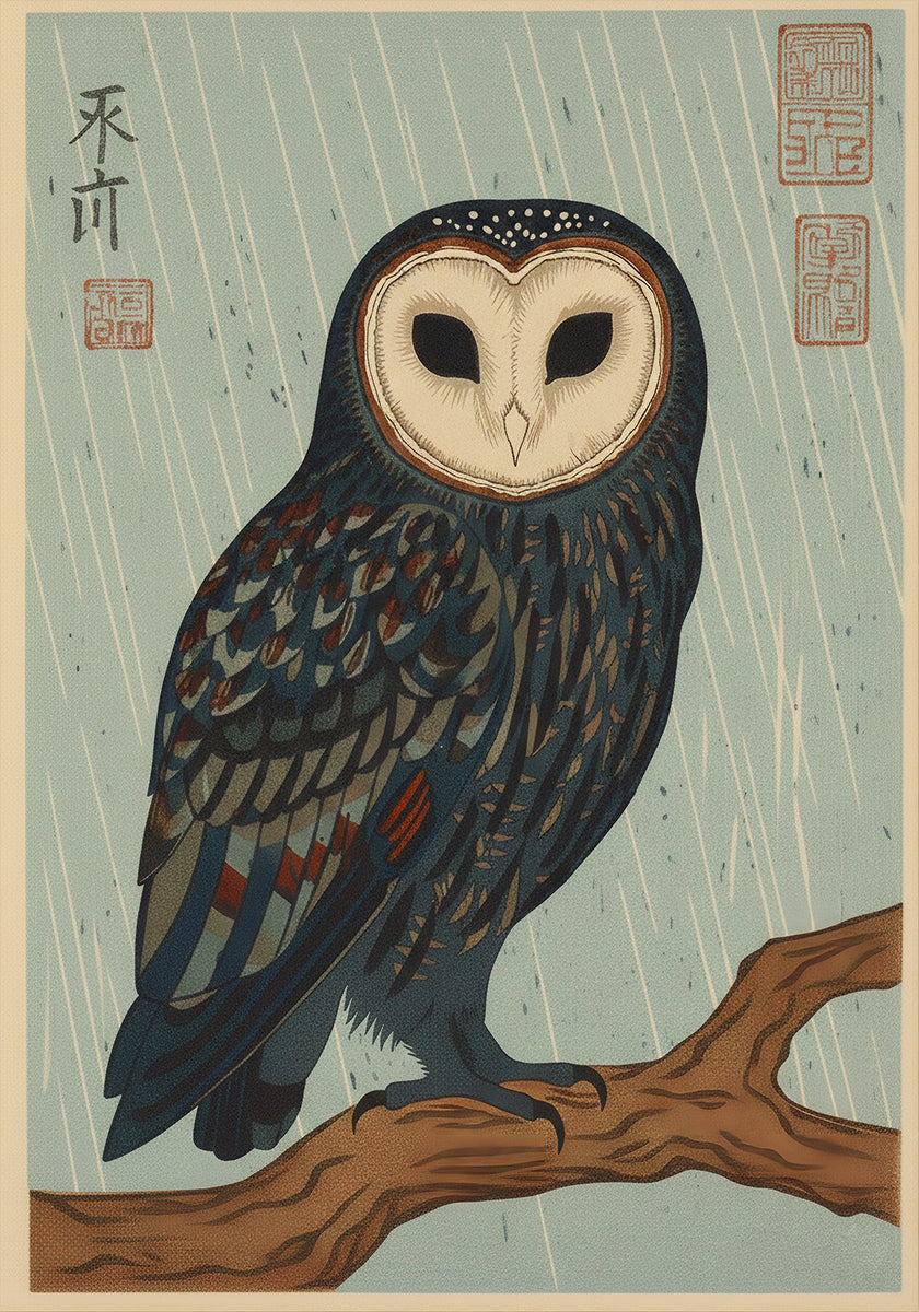 Rainy Owl Illustration Poster