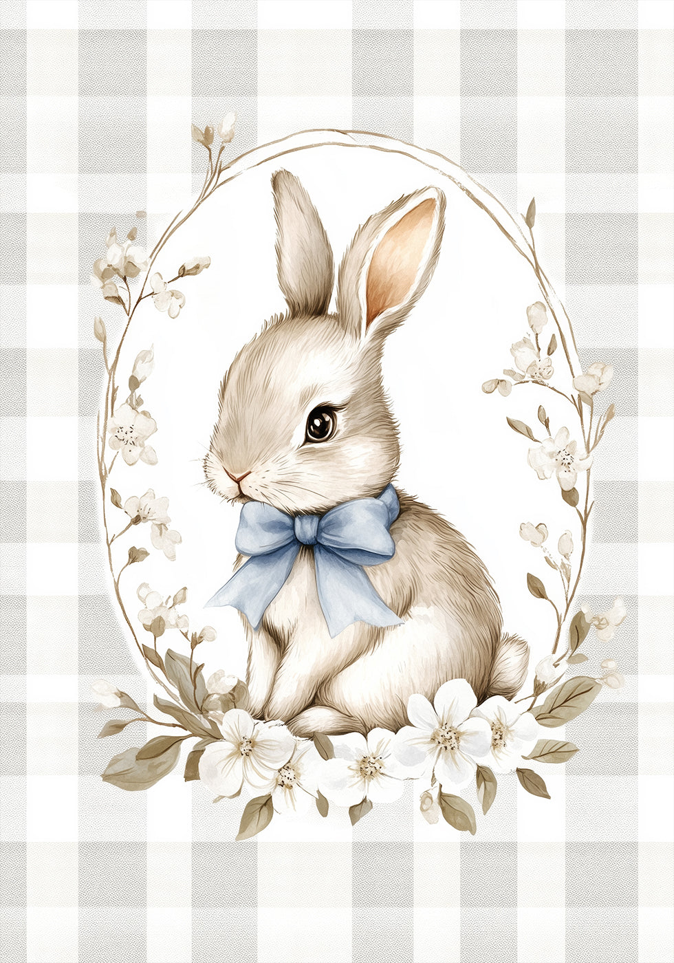 Baby Bunny Blue Bow Vintage Nursery Poster