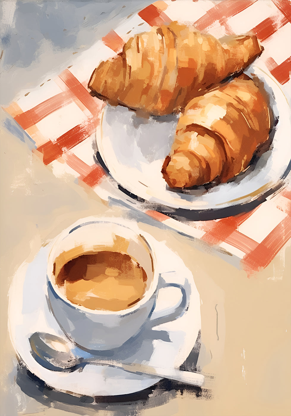 Croissants and Espresso, Café Breakfast, French-italian Brunch Poster