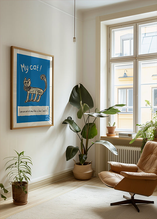 My Cat! Artist’s Point of View. Childlike Cat Drawing Poster