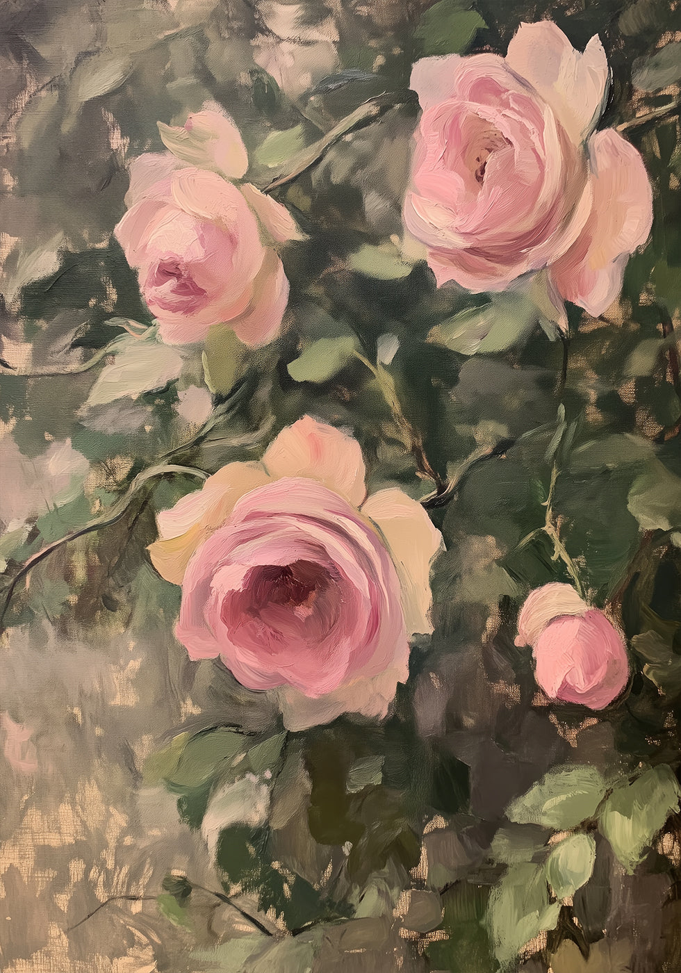 Blush Garden Roses, Impressionist Florals Poster