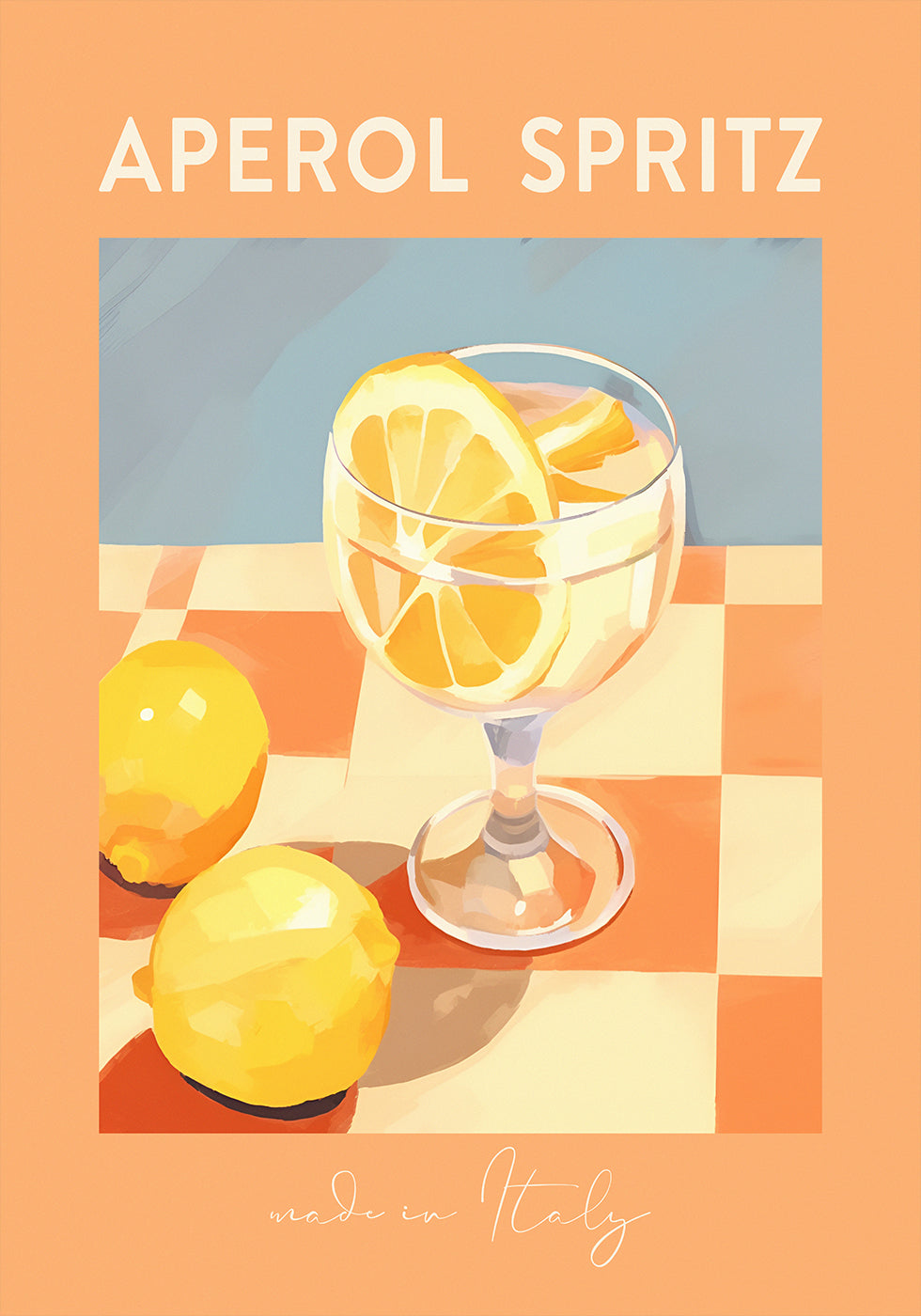 Aperol Spritz Print, Citrus Cocktail art, Italian Summer Drink Poster