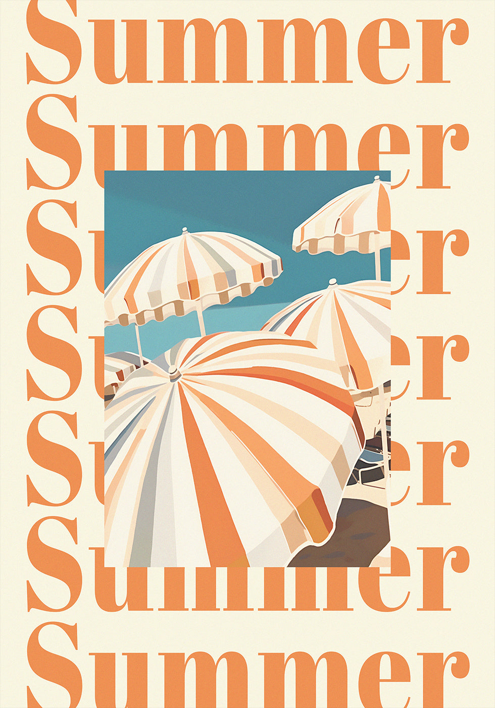Summer Umbrellas Print, Striped Parasols Art, Coastal Beach Scene Poster
