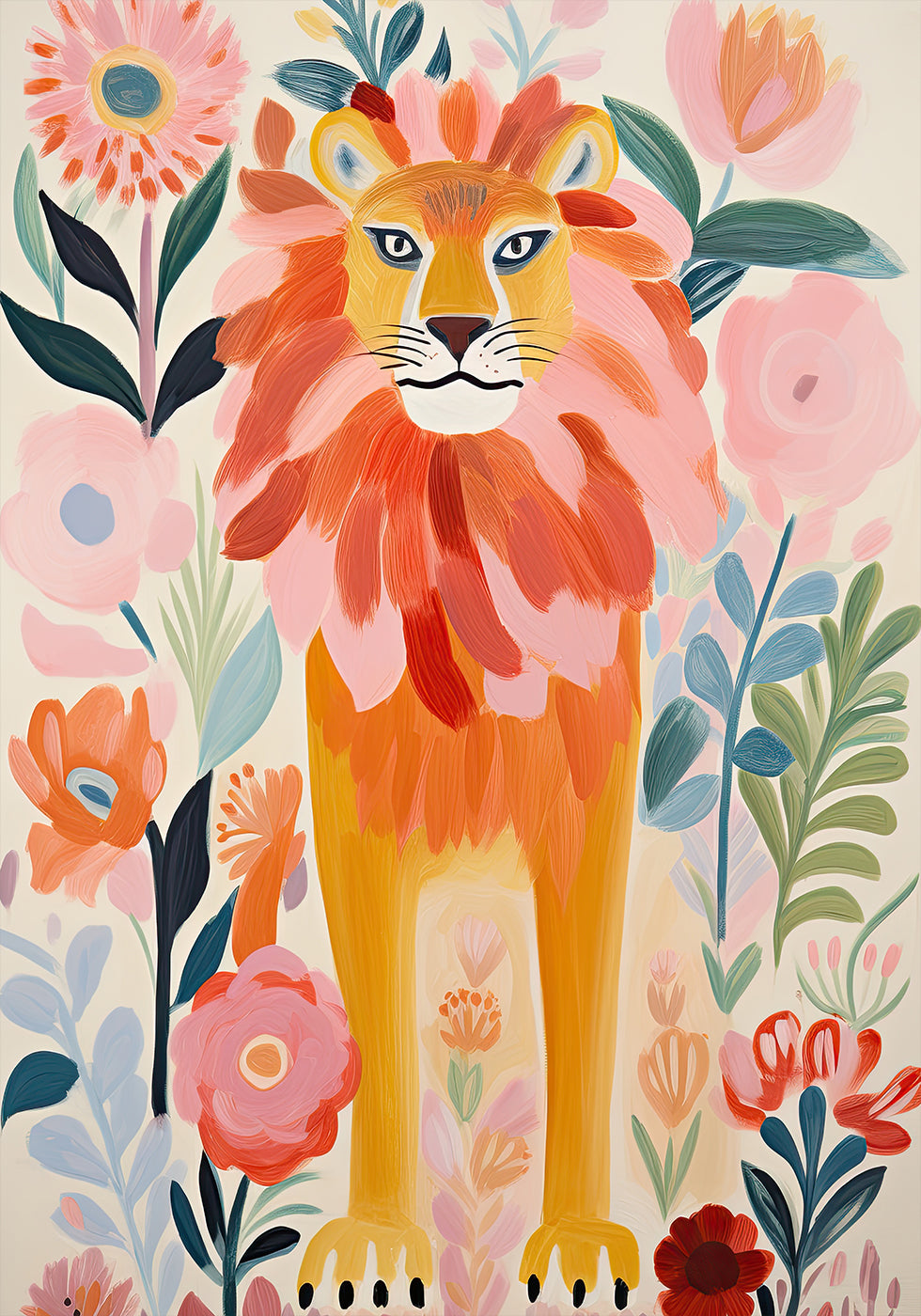 Colorful Lion In Bloom Poster