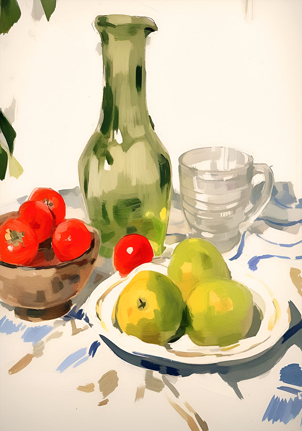 Still Life with Pears and Tomatoes, Sunny Kitchen Table Poster