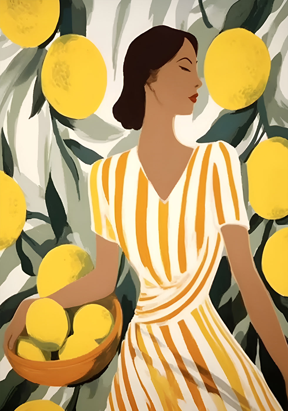 Woman with Lemons, Modern Mediterranean Poster