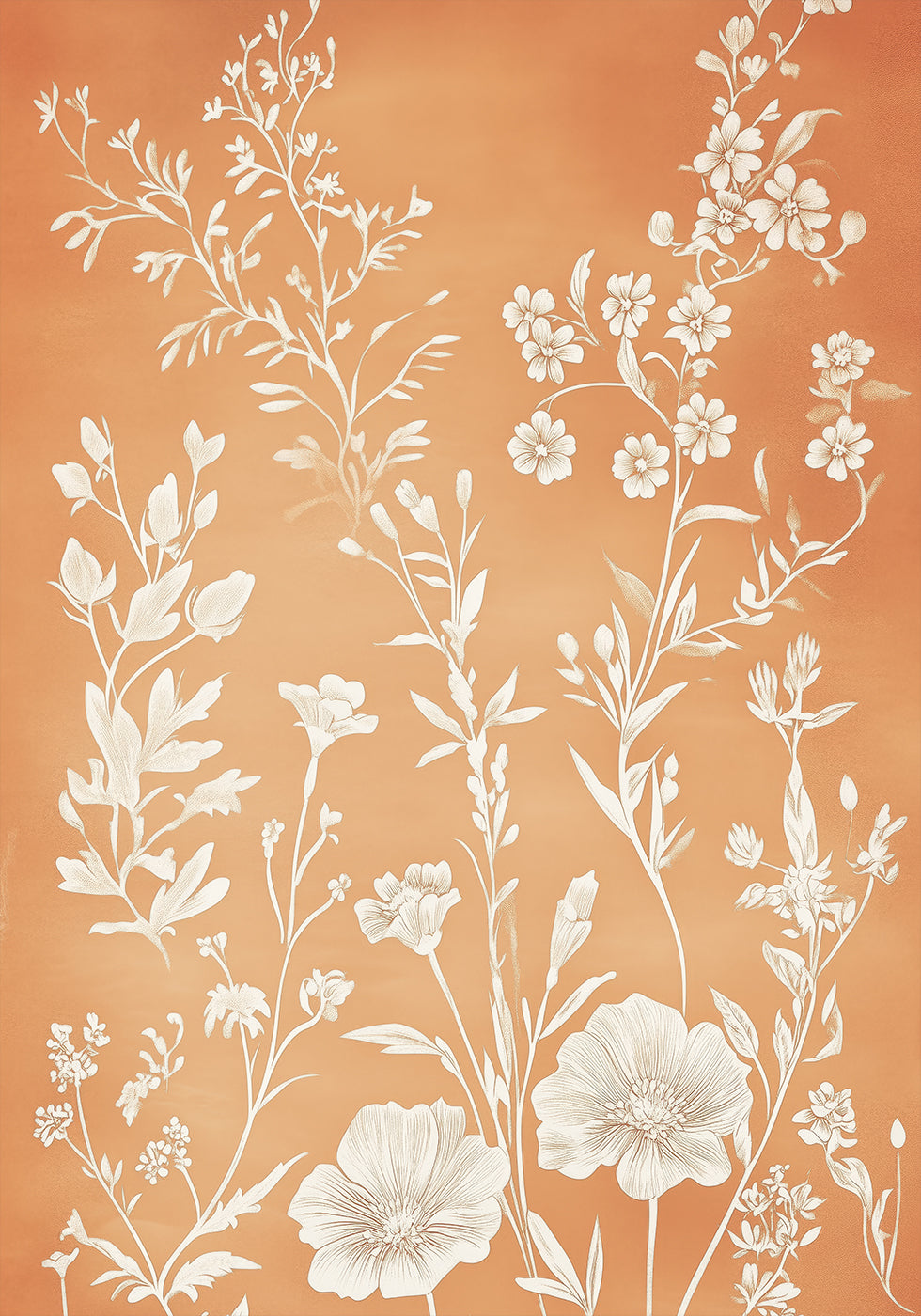 Terracotta White Floral  Botanical Print Poster