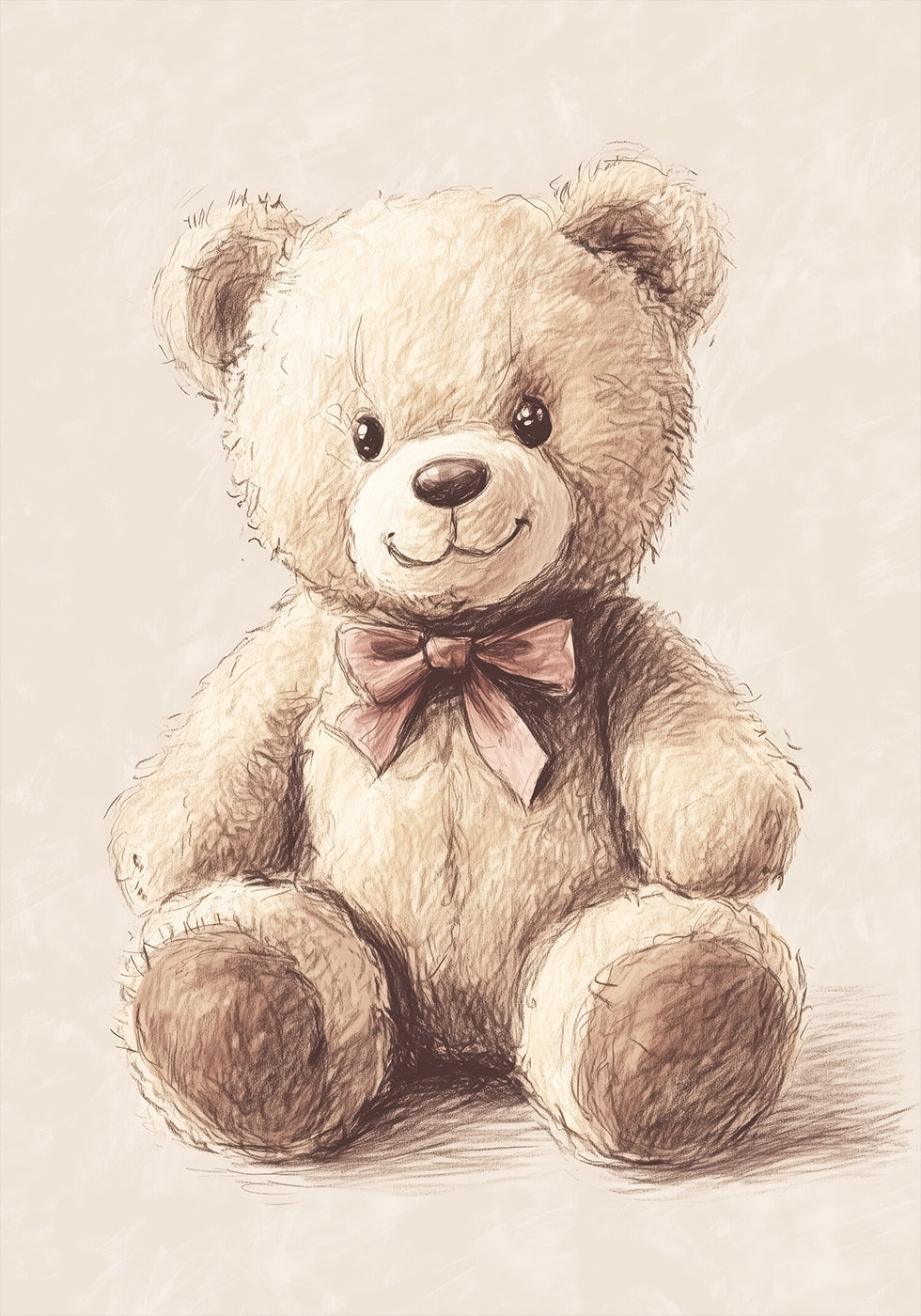 Classic Teddy Bear Sketch Vintage Nursery Poster