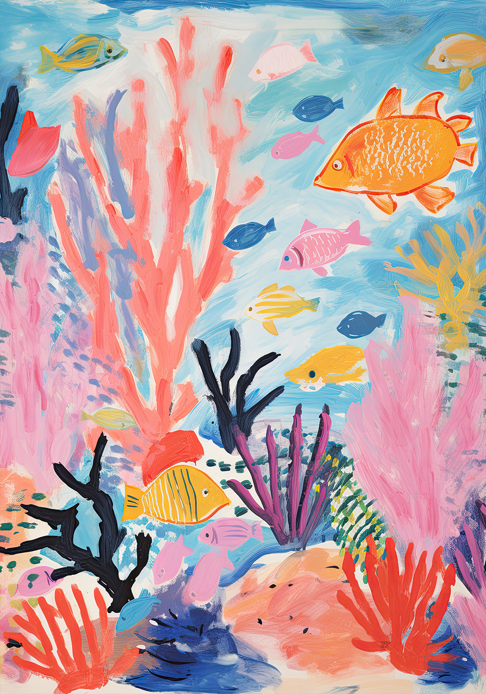 Colorful Coral Reef, Tropical Fish and Sea Plants, Kids Poster