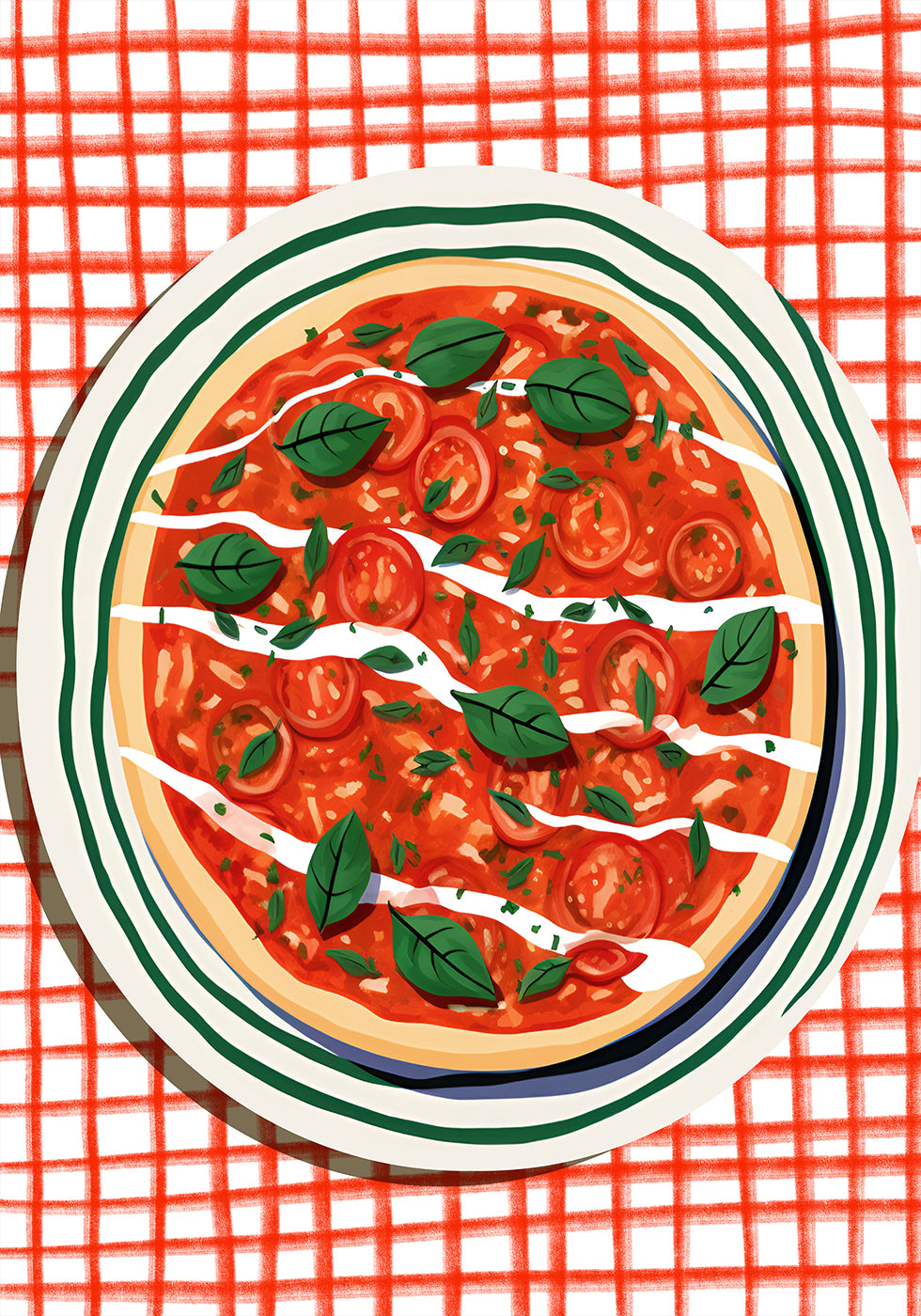 Tomato & Basil Pizza, Italian Food Art Poster