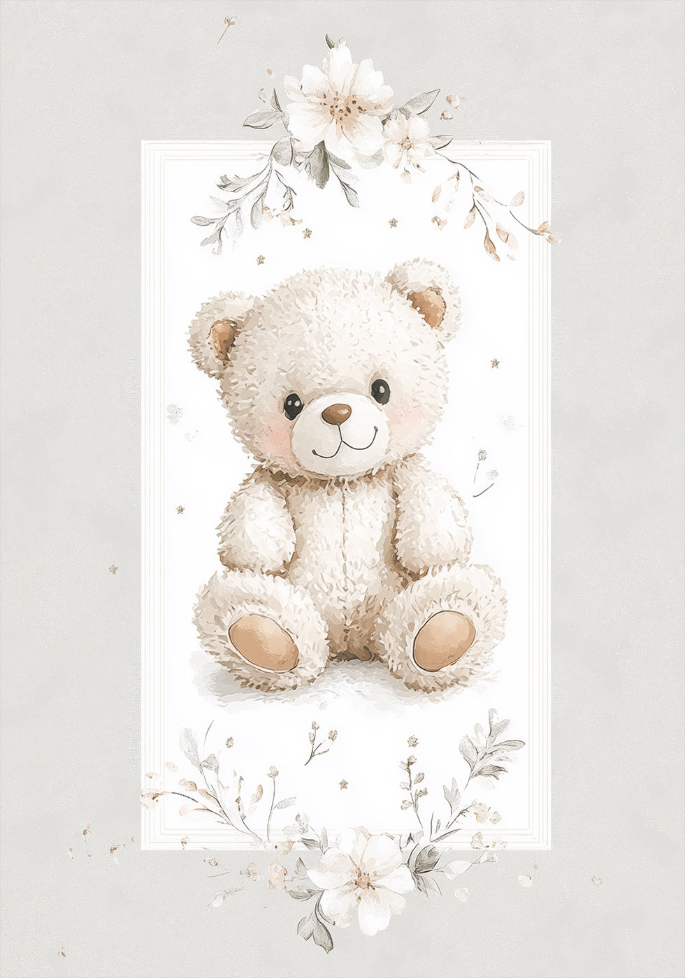 Soft Teddy Bear Floral Nursery Pastel Poster