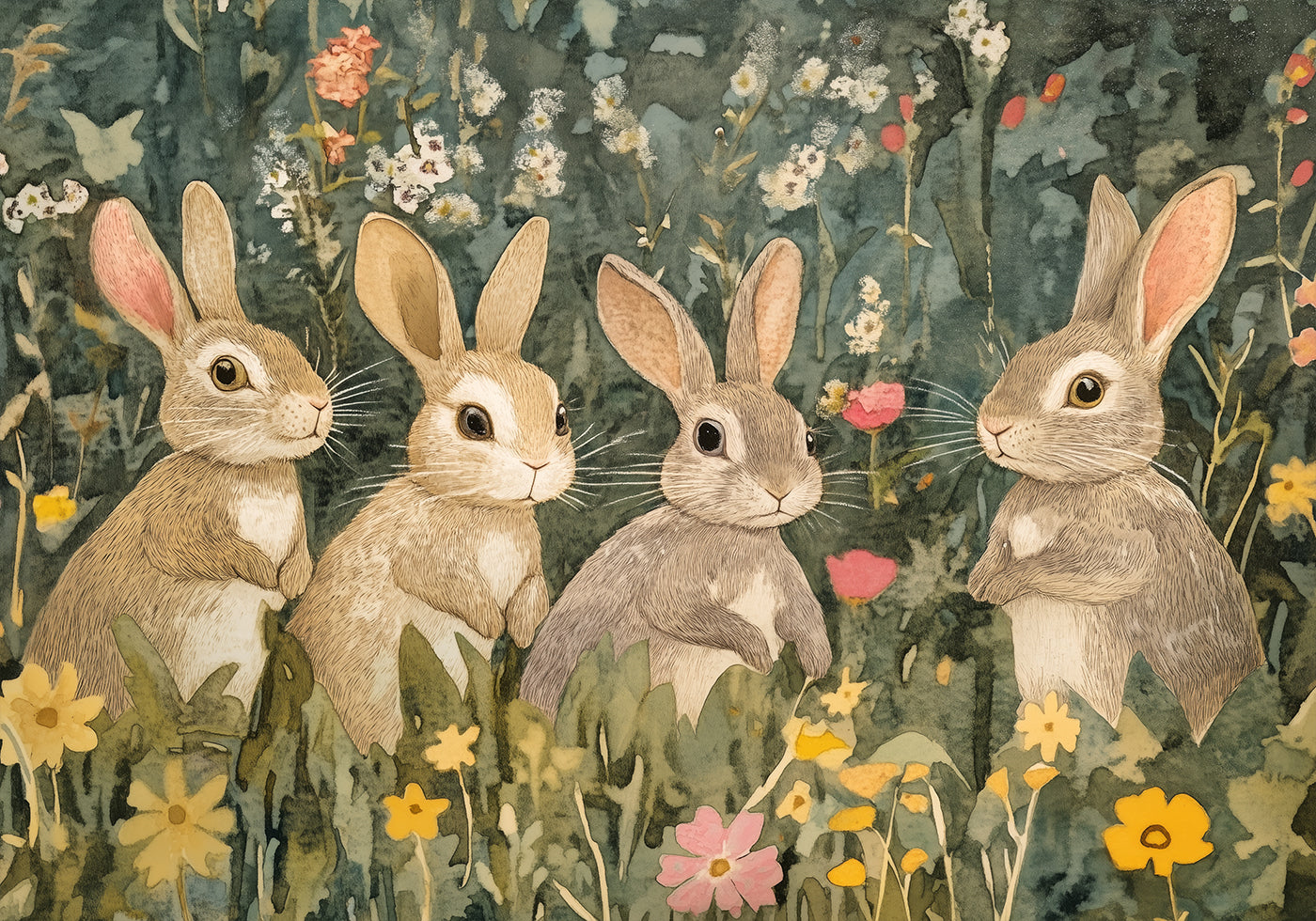Woodland Bunnies In Wildflowers Poster