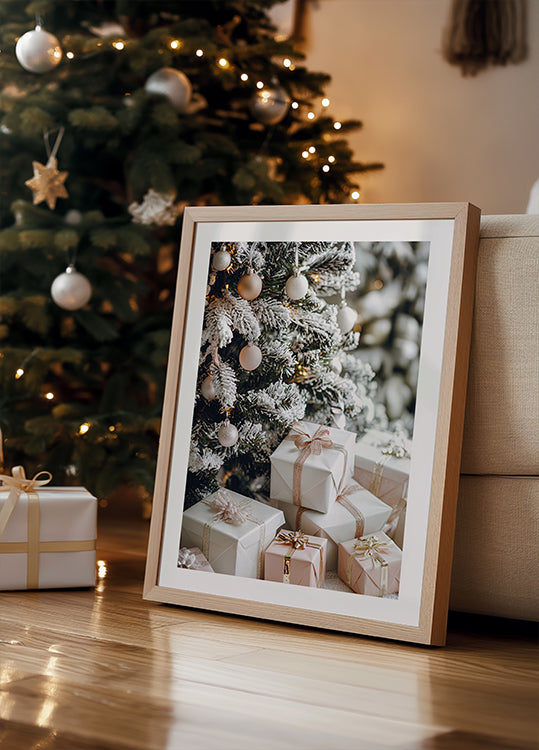 a picture of a christmas tree with presents under it