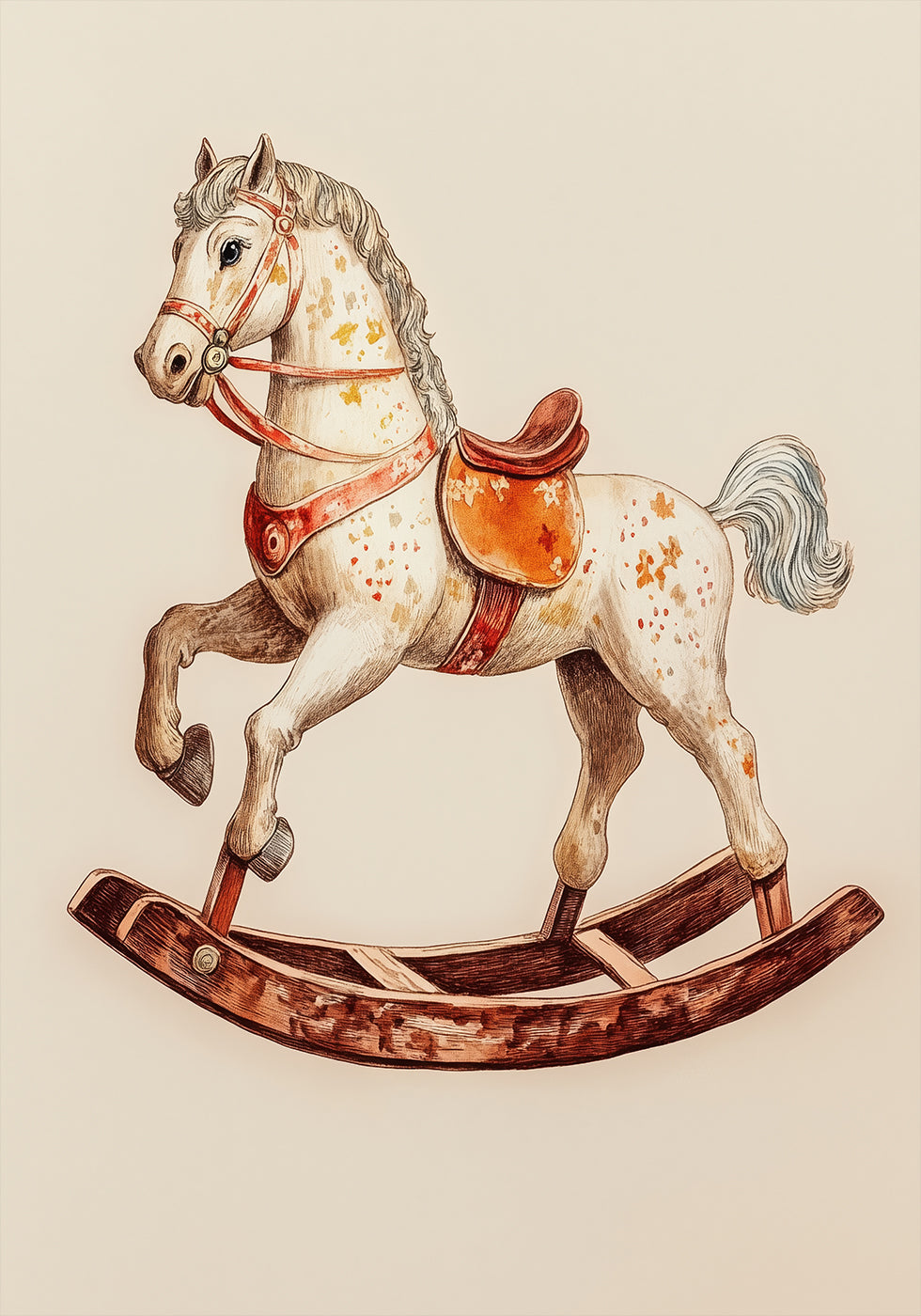 Vintage Rocking Horse, Classic Wooden Toy Poster