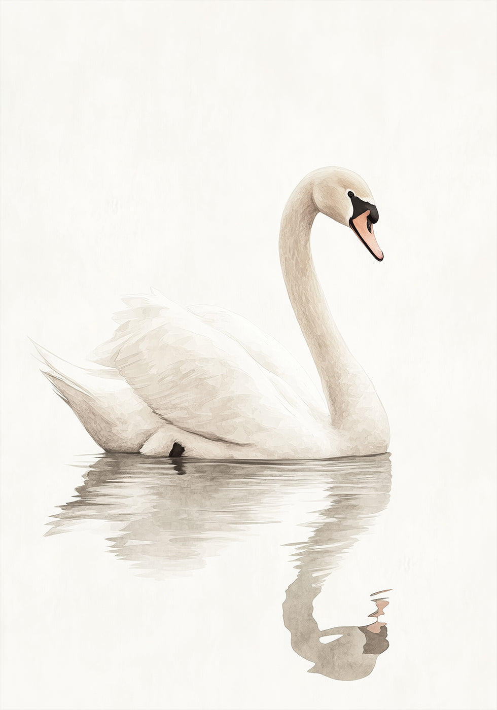 Elegant Swan, Watercolor Bird on Still Water, Kids Poster