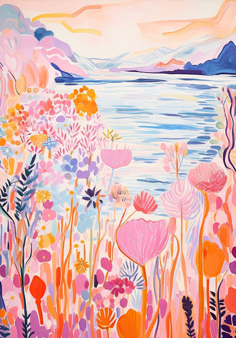 Colorful Wildflowers By The Lake Poster