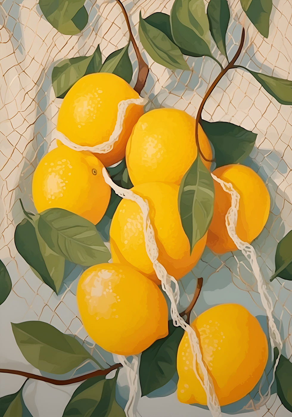 Fresh Lemons in Netting, Citrus Fruit Poster