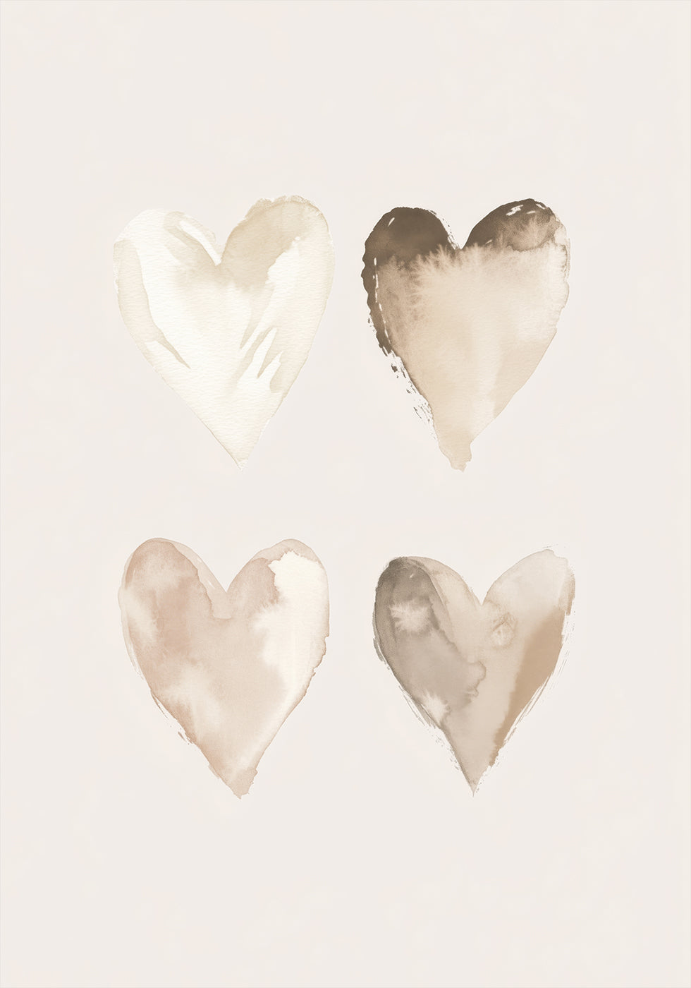 Neutral Watercolor Hearts, Beige Tones, Kids Poster